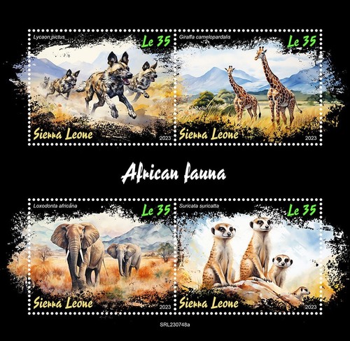 African Fauna Elephant Giraffe Wild Dog MNH Stamps 2023 Sierra Leone M ...