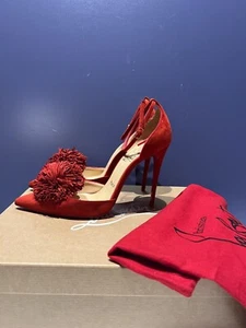 Christian Louboutin 36.5 US 6.5 Tsarou 100mm Veau Velours Heel Red Suede Pump - Picture 1 of 7