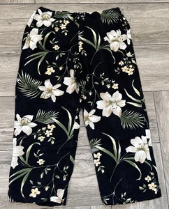 Pantalone bianco cervo 100% rayon nero floreale tropicale taglia large 12/14 - Foto 1 di 4