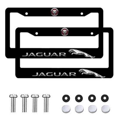 Jaguar 2 Pack Black Aluminum License Plate Frame with Screw Caps - Image 1 of 4