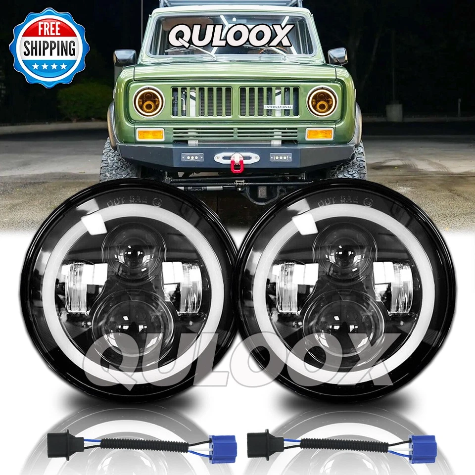 Fit International Harvester Scout II 73-1979 Pair 7"Inch Round LED Headlights - Изображение 1 из 4