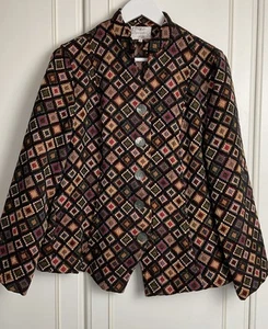 Sahara Womens Jacket Size Large 12 14 Black Lagenlook Patchwork Button Up Arty - Picture 1 of 11