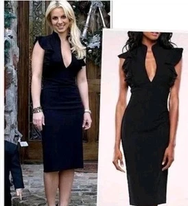 Black Halo Damen 10 schwarz Schlüsselloch Rüschenärmel Etuikleid (Britney Spears) - Bild 1 von 6