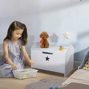 Wooden Kids Children Toy Box Storage Organizer Bedroom Chest Bench White - Picture 1 of 11