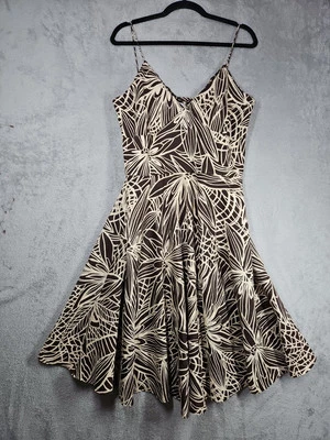 Newport News Linen Blend Brown Tan Strap Beaded Neckline Leaf Full Sz 16 NWOT  - Image 1 of 4