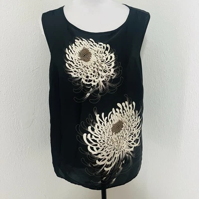Top sin mangas Attention para mujer talla XL negro y crema diseño crisantemo Foto 1 de 4