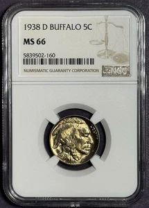 1938-D Buffalo Nickel - NGC MS66 - Picture 1 of 3
