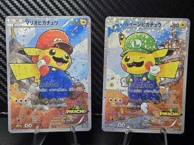 Pikachu Mario & Luigi Jp Pokemon HEAVY SPARKLE Foil Card Display Custom Made - Image 1 of 4