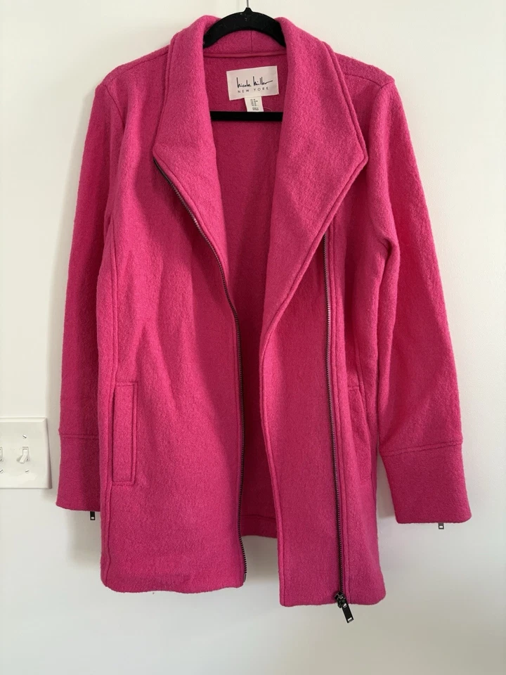 Nicole Miller Women’s Magenta Pink Mid Length Wool Blend Coat SzM - Image 1 of 4