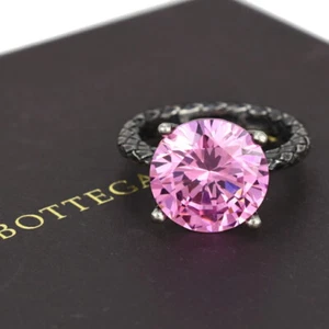 Bottega Veneta Intrecciato Ring Sterling Silver 925 Pink Stone Size US6 w/Box - Picture 1 of 6