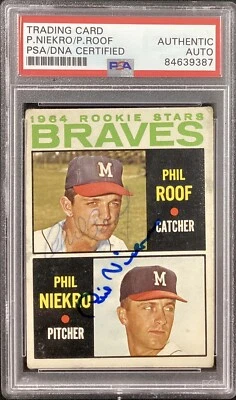 Phil Niekro Signed 1964 Topps #541 Rookie Card + Phil Roof Auto Stained PSA/DNA - Image 1 of 2
