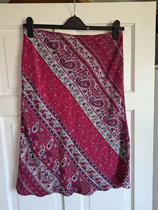 VINTAGE JEFFREY ROGERS Pink Paisley Y2K 100% Silk Skirt Size 14 - Picture 1 of 5