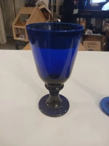 ANTIQUE Cobalt Blue Hand Blown Goblet HAND BLOWN GLASS BEAUTIFUL COBALT GLASS - Picture 1 of 7