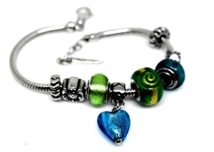 Designer BACIO Italien Serpentin Glieder Folie Glas Sterlingsilber 8 Bettelarmband - Bild 1 von 6