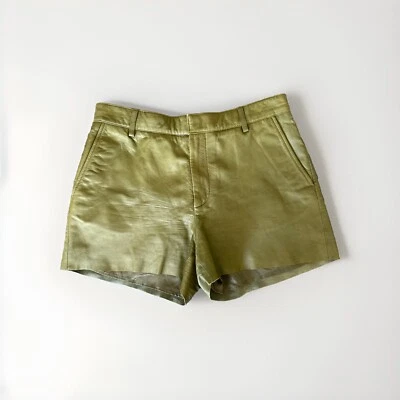 ZADIG & VOLTAIRE 38 M Samos Deluxe Moss Green Leather Shorts Designer Lined - image 1 of 4