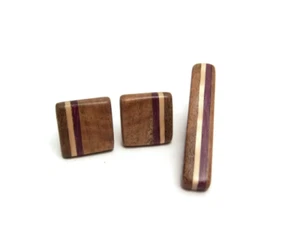 Wood Tie Bar Clip & Cuff Link Set - Handmade - Picture 1 of 2