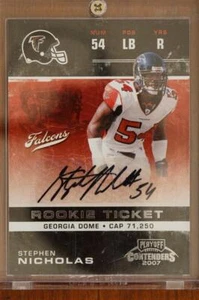 2007 Playoff Contenders Football Card #221 Stephen Nicholas RC AUTO Falcons - Picture 1 of 2