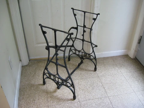 Antique White Treadle Sewing Machine Rolling Cast Iron Table Legs Base 28-1/2" H Cover