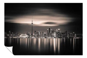 Sepia Toronto Skyline Cityscape Reflection Artistic Poster Wall Art Home Decor - Picture 1 of 4