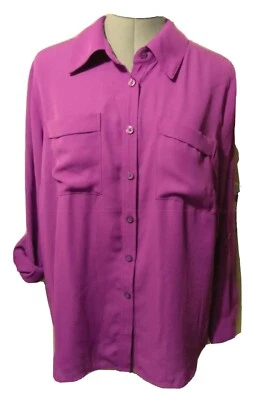 Camisa de Vestir COVINGTON Bolsillos 1X Violeta Púrpura Blusa Abotonada Manga Larga TAB Foto 1 de 4