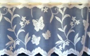 MEADOW WHITE WITH BUTTERFLY MOTIFS CAFE NET CURTAIN BY THE METRE THREE DROPS - Picture 1 of 6