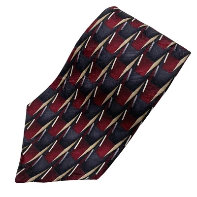 Vintage Oleg Cassini Necktie Men's Tie Maroon Gray Gold Silk Geometric Designer - Image 1 of 4