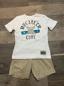 Gap Kids beige shorts with Bucaneer Cove pirate t-shirt short set boys 6 slim - Picture 1 of 5