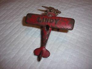 1930's Hubley Red "LINDY" Żeliwny samolot zabawkowy, dobry