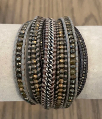 Nuevo Auténtico Brazalete de Cuero Chan Luu Gris Mezcla Multi Hilo Envoltura Única  Foto 1 de 4