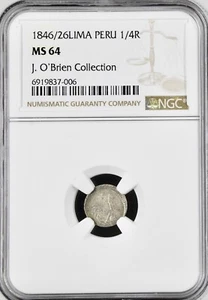Peru 1846/26 1/4 Real NGC MS64 Finest & Only One Graded! Nice Pedigree - Picture 1 of 4