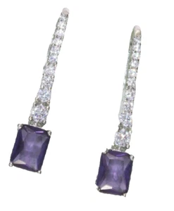 0.48ct Natural Round Diamond 14k White Gold Amethyst Anniversary Hook Earrings - Picture 1 of 14