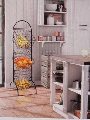 Sorbus 3-Tier Black Metal  Kitchen Pantry Storage- Fruits, Potatoes, Onions  - Image 1 of 4