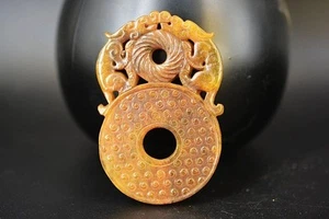 Zarter chinesischer alter Jade geschnitzter *Drache Bi* Amulett Anhänger N7 - Bild 1 von 10