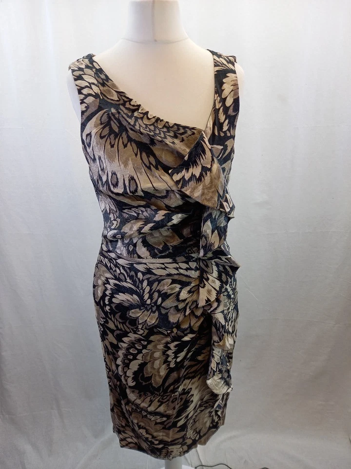 Vestido London Times negro beige hasta la rodilla sin mangas talla 8/10 en muy buena condición Foto 1 de 4