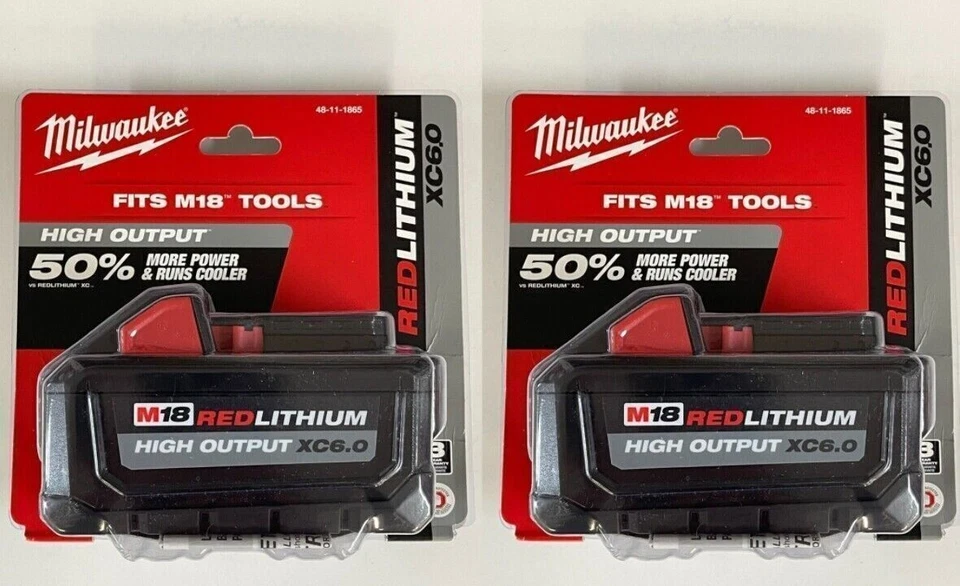 Paquete de 2 baterías para M18 MilwaukeE 6.0 AH 18V XC 18 voltios alto rendimiento 48-11-1865 Foto 1 de 3