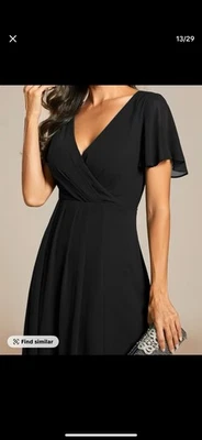 Черный когда-либо красивый шифоновое платье миди размер 14, новый с ярлыками - Изображение 1 из 2