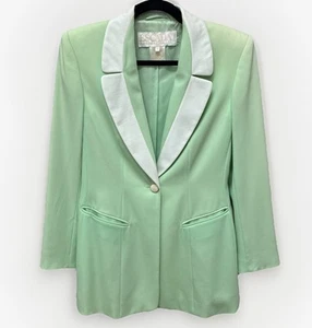 Vintage 90er Escada Damen Blazer Jacke Wolle 36 (6) Ein Knopf Grün Weiß RAR - Bild 1 von 20