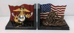 USMC SYMBOLS OF COURAGE BOOKENDS - THE HAMILTON COLLECTION SEE DESCRIPTION  - Picture 1 of 8