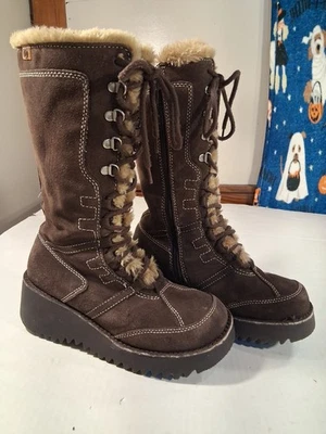 REPORT Luscious Chunky 90s Y2K Suede Sleigh Faux Fur Lace Up Boots Women 8.5 - Image 1 of 4