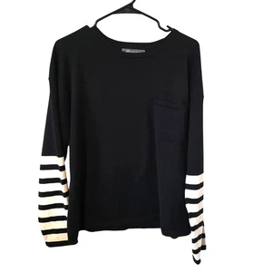 Title Nine Synergy Damenpullover Rundhalsausschnitt Ärmel Streifen Large schwarz weiß  - Bild 1 von 4