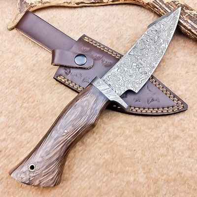 ACERO DAMASCO HECHO A MANO PERSONALIZADO, CUCHILLO BOWIE, CUCHILLO DE CAZA, CON FUNDA - IT-3257 Foto 1 de 4