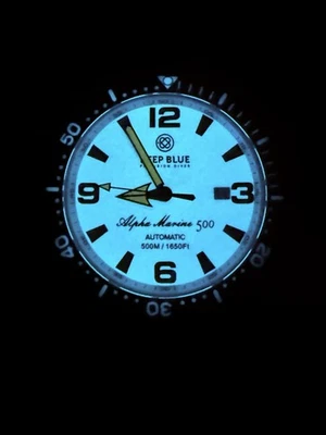 Deep Blue ALPHA MARINE AUTO DIVE WATCH-FULL LUME WHITE/ORANGE DIAL - Image 1 of 4