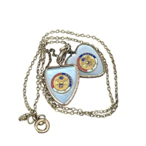 WWII Camp Croft SC Sweetheart Homefront Pendant Double Heart 10KGF Necklace  - Picture 1 of 9