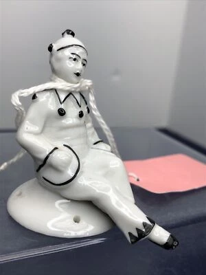 "Muñeca antigua de 2,25"" bisque alemán media 1/2 payaso Pierette base astillada sentada #CB Foto 1 de 4