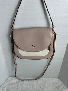 Kate Spade New York Leila Beige Pebbled Leather Zip Flap Shoulder Bag Purse - Picture 1 of 9