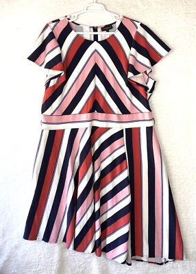 Vestido Lane Bryant Mujer Plus 28 Manga Acampanada Asimétrico Rayas Bolsillos Trabajo Foto 1 de 4