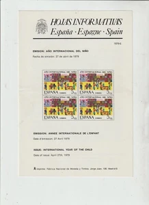 España Hoja Informativa FNMT Año Intermacional del Niño Serie año 1979 (GT-573) - Bild 1 von 1