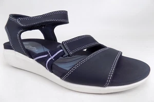 Clarks Women Cloud Steppers Glide Hi Shore Strappy Navy Sandals Size 7 M - Picture 1 of 11