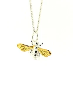 Sterling Silver and Gold Plated Bee Pendant Necklace Ladies Bee Jewellery Gifts - Picture 1 of 2