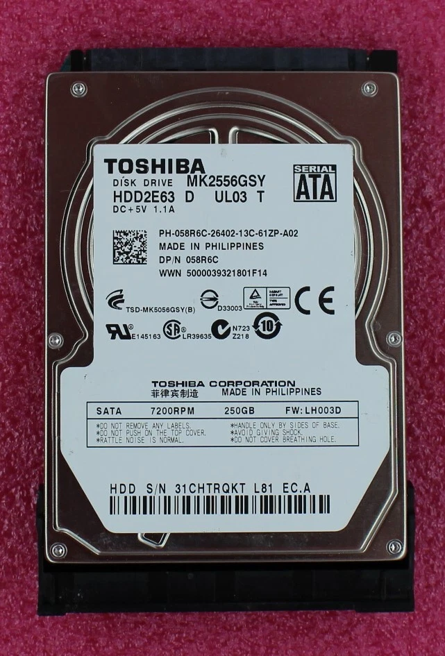 58R6C - Dell 250Gb 7200rpm 2.5 inch SATA Hard Disk Drive - Image 1 of 1